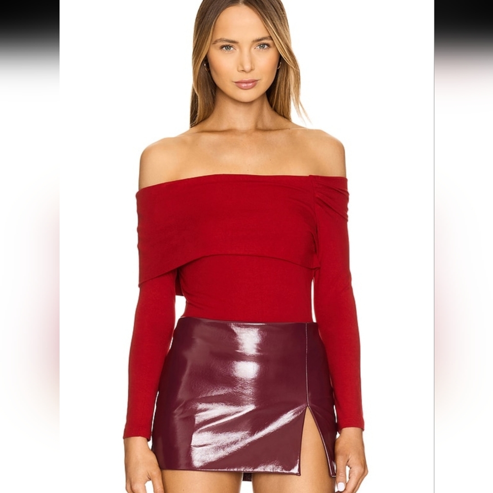 ASTR Red Off-Shoulder Top and Burgundy Skirt